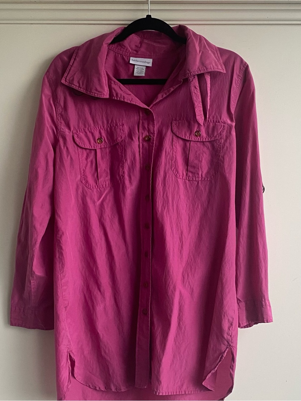 Soft Surroundings Silk Fuchsia Button-Front Shirt